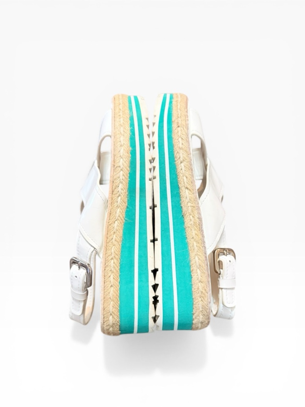 Prada Monolith White Leather Crisscross Platform Espadrille Sandals EU 37 US 7 - Picture 10 of 12